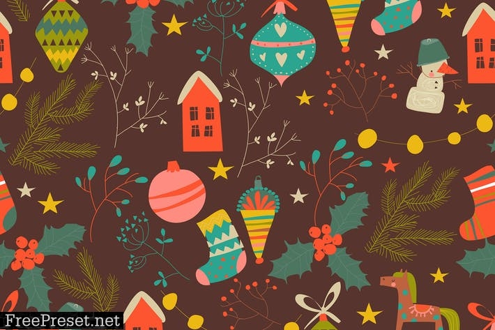 Vector seamless pattern with Christmas decoration TDMNC5D