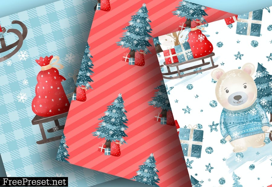 Bear Winter digital paper pack TTC9XSN