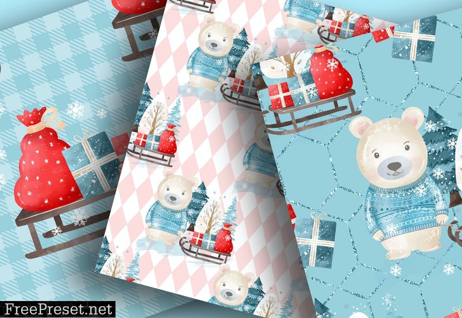 Bear Winter digital paper pack TTC9XSN