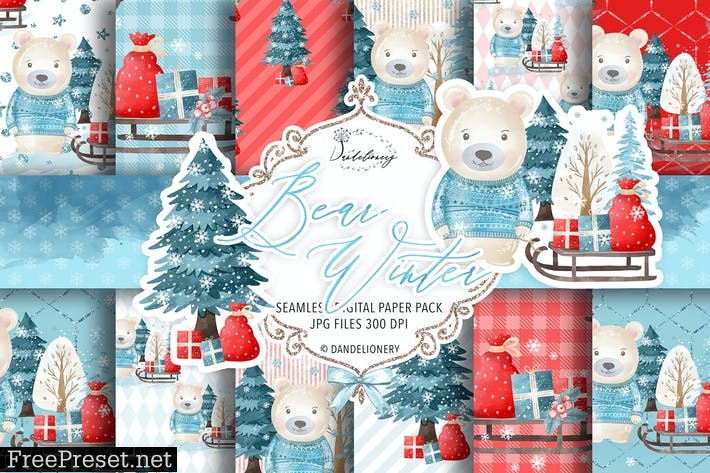 Bear Winter digital paper pack TTC9XSN