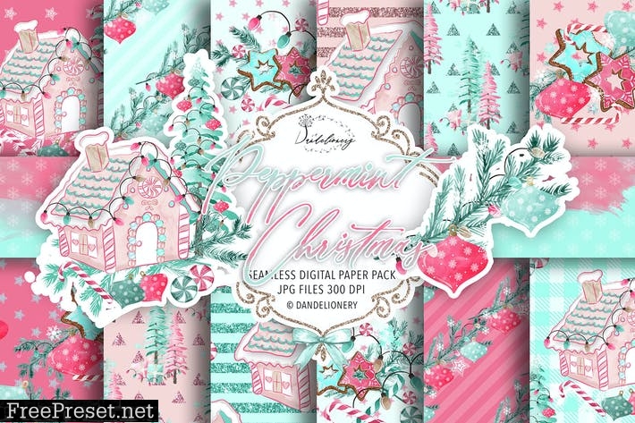 Peppermint Christmas digital paper pack VSSGW4A