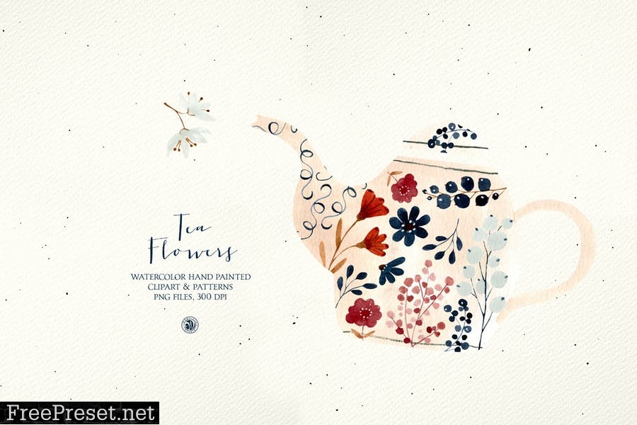 Tea Flowers - watercolor set and patterns TZUB76U