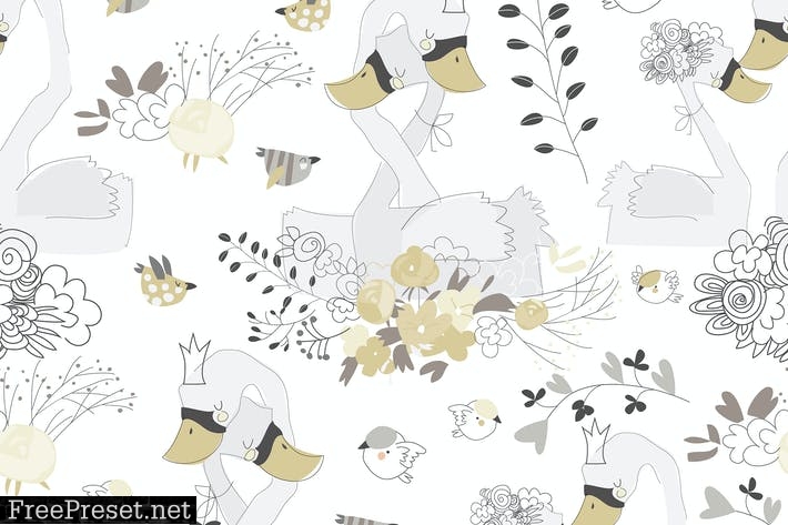 Vector seamless pattern with couple of swans huggi HWQD6WC