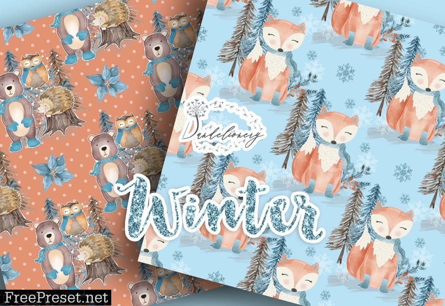 Winter Animals digital paper pack 39RXQXP