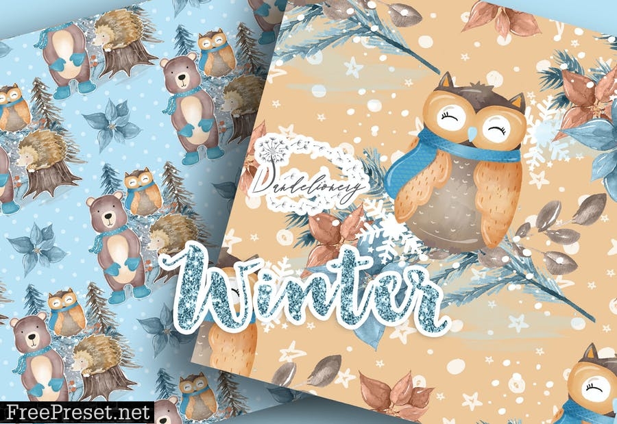 Winter Animals digital paper pack 39RXQXP