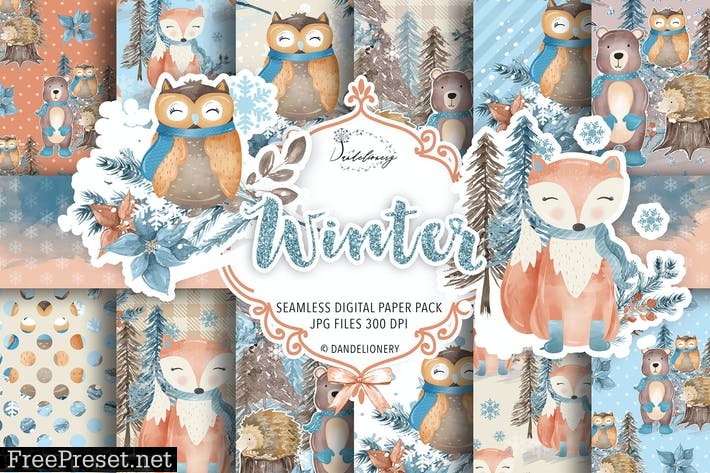 Winter Animals digital paper pack 39RXQXP