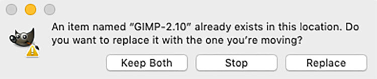 alert screen when updating GIMP on a mac