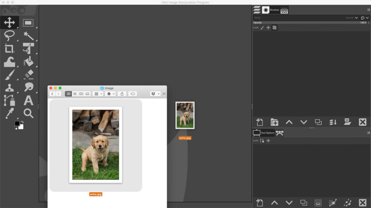 open an image in GIMP by dragging photo onto interface
