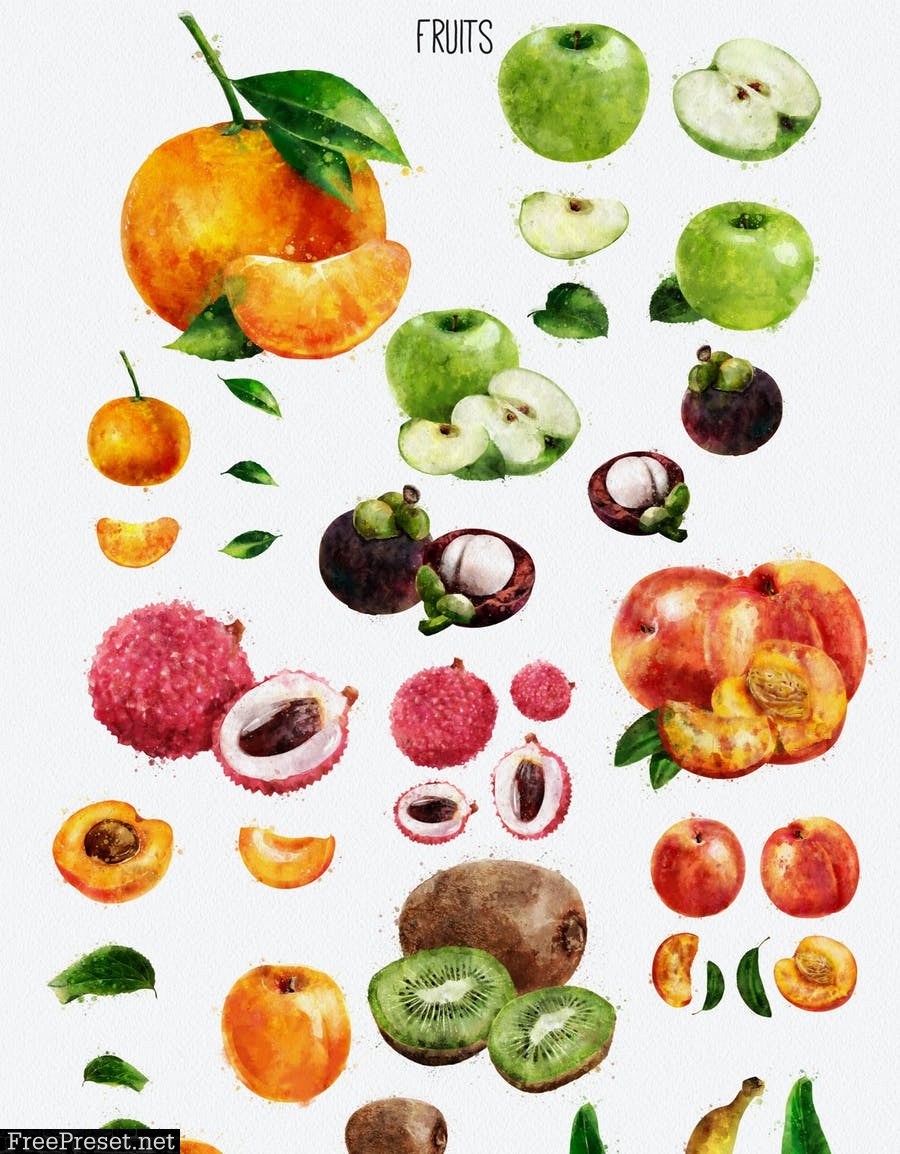 136 Watercolor Fruits And Vegetables JAZQSS