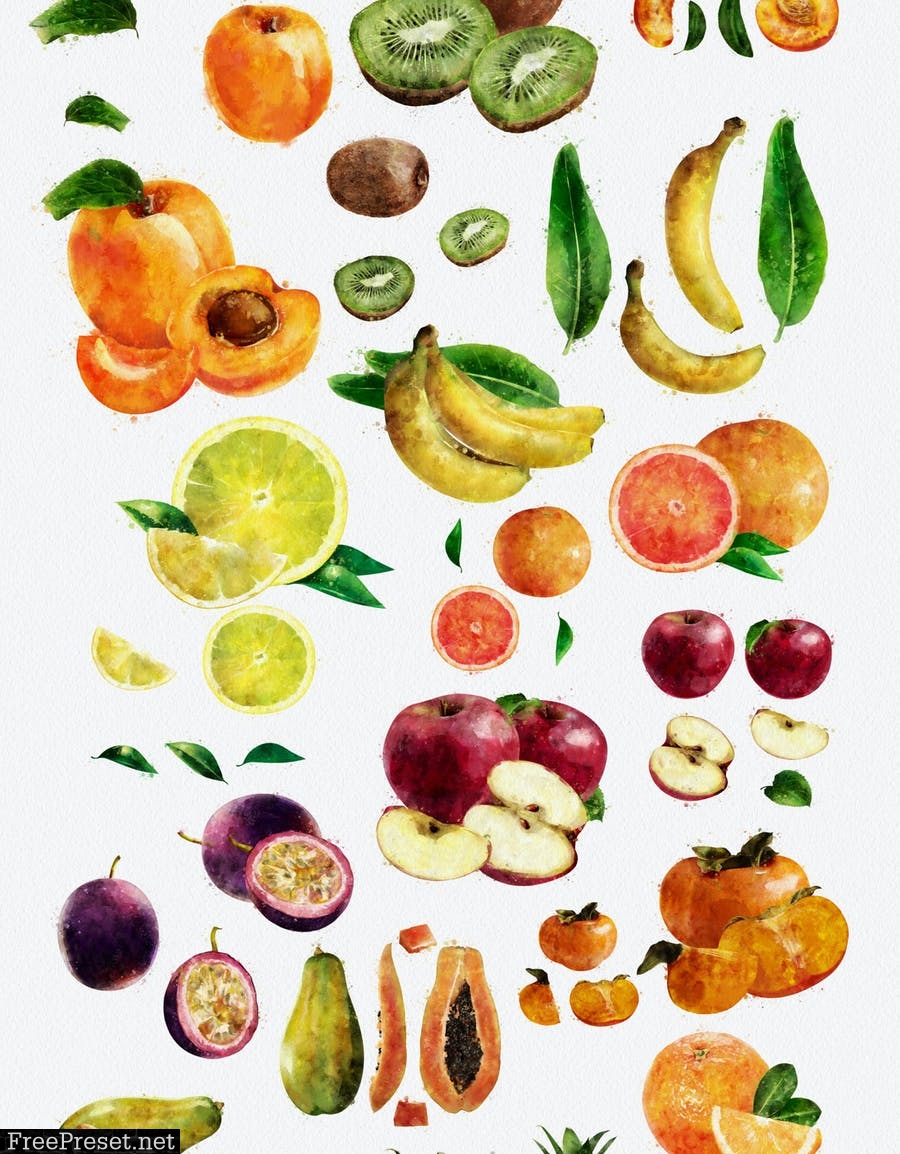 136 Watercolor Fruits And Vegetables JAZQSS