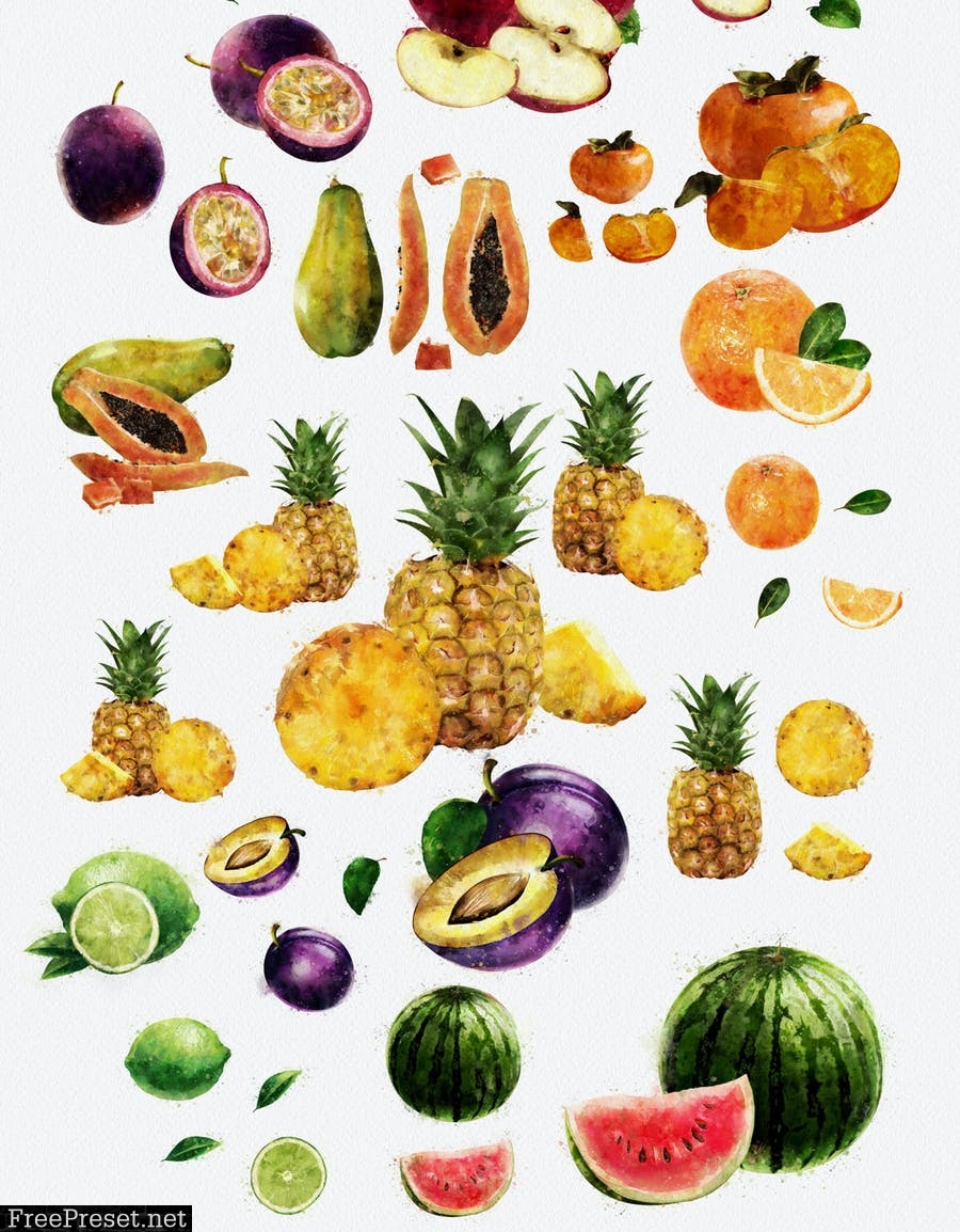 136 Watercolor Fruits And Vegetables JAZQSS