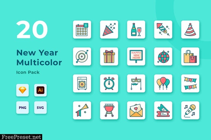 20 New Year Celebration Full Color Icon Pack JFDJBPS