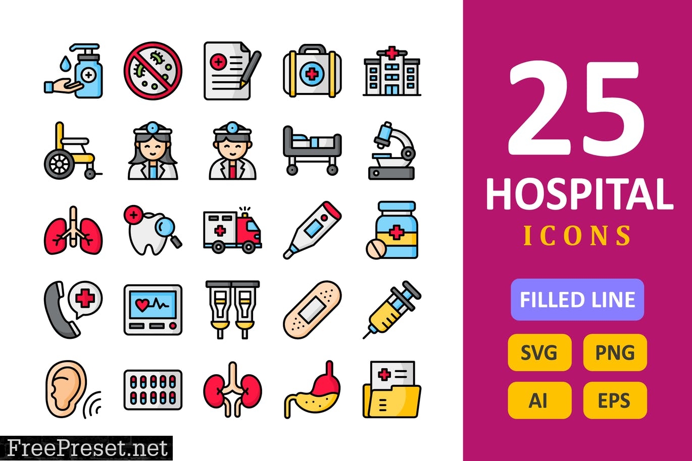 25 Hospital Icons - Filled Line QNVW28N