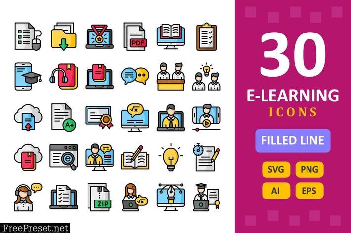 30 E-Learning Icons - Filled Line RPRSSSX