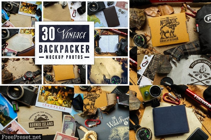 30 Vintage Backpacker Mockup Photos QLKJH9