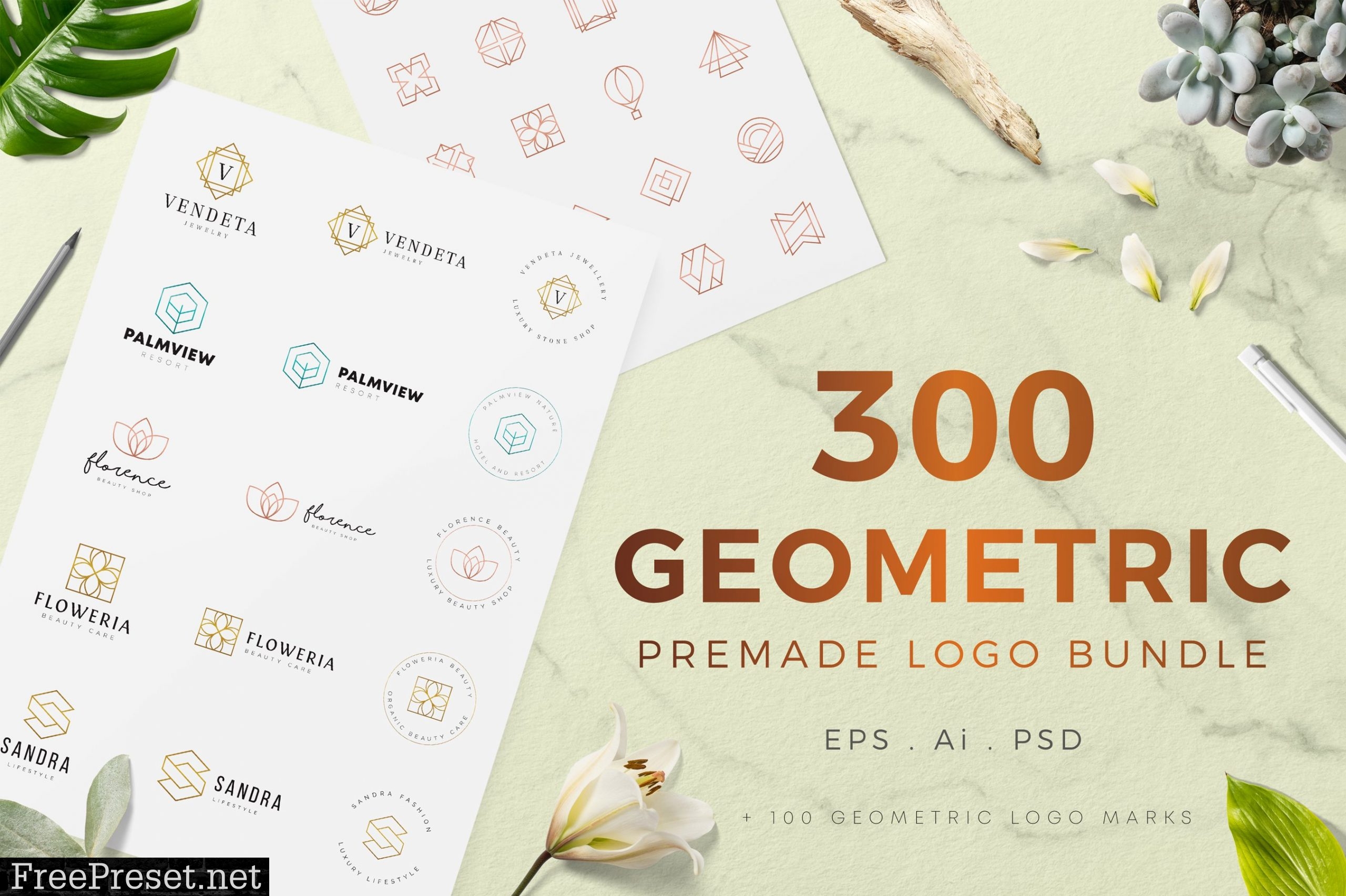 300 Geometric Premade Logo Bundle 3155393