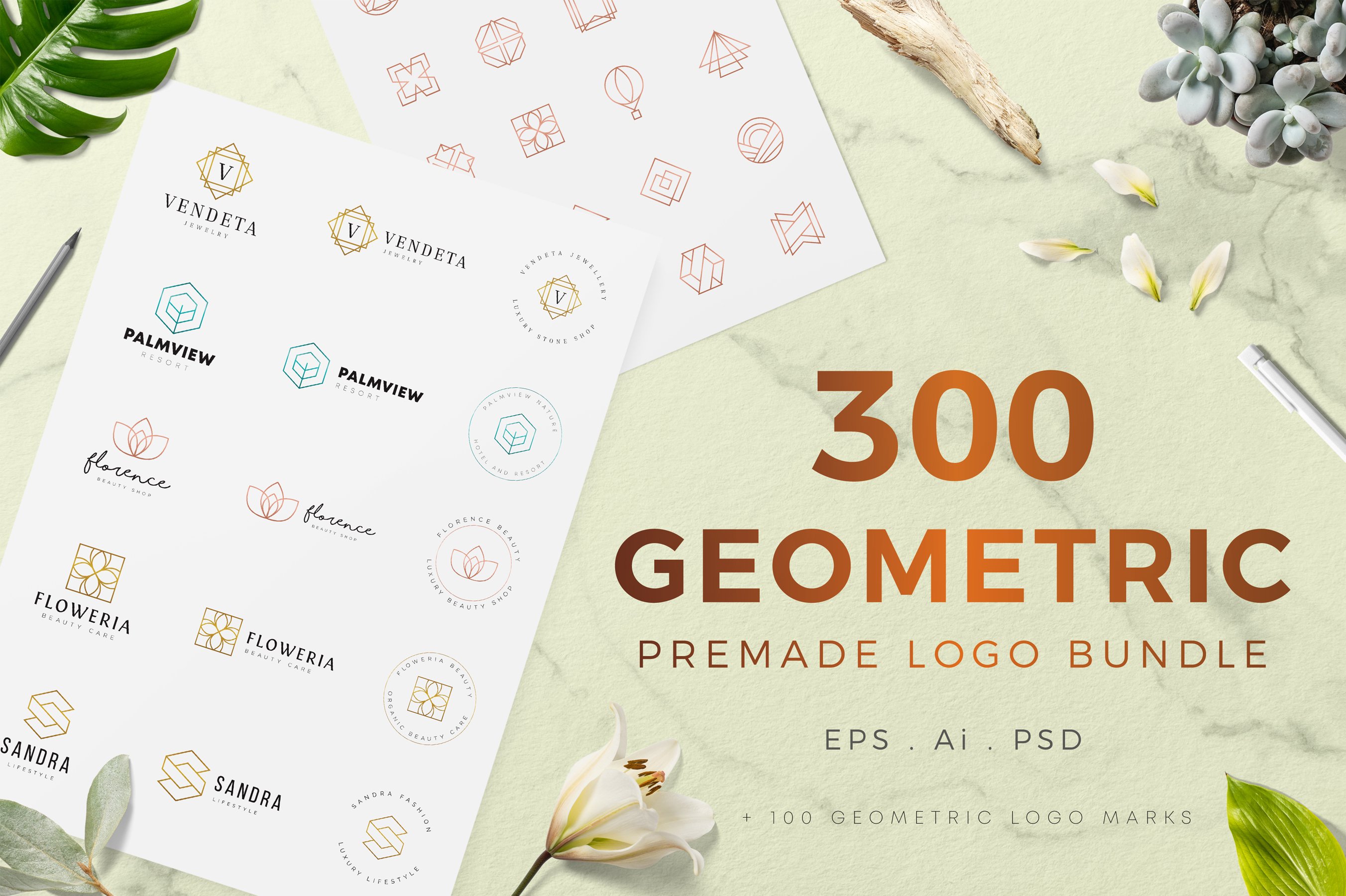 300 Geometric Premade Logo Bundle 3155393