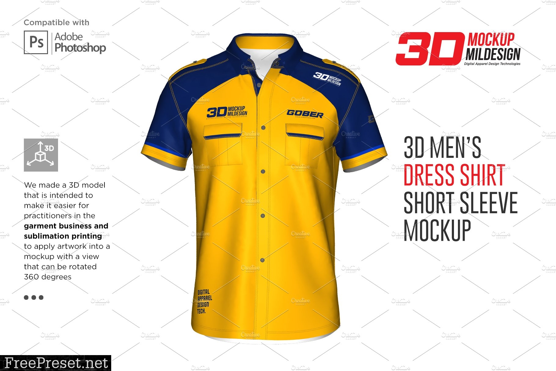 3D Mens Dress Shirt SS Mockup 5881078