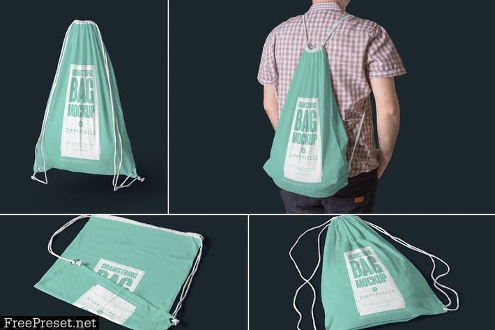 4 Drawstring Bag Mockups 3ZH73J