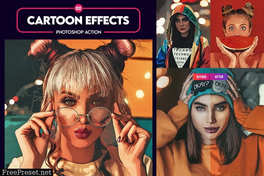 4 in 1 Cartoon & Vector Art Photoshop Actions