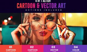 4 in 1 Cartoon & Vector Art Photoshop Actions