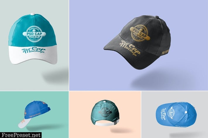 5 Baseball Cap Mockups PNVEHY