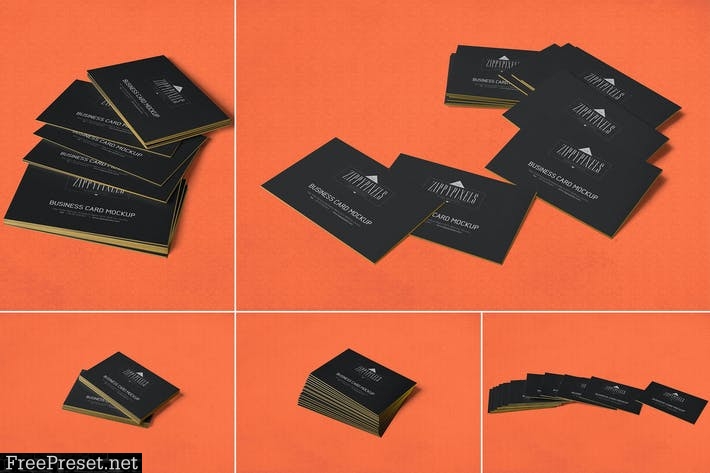 5 Business Card Mockups In Stacked View 6JE24X