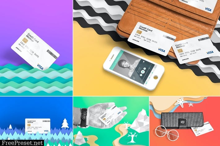 5 Credit Card Mockups YUVTXR