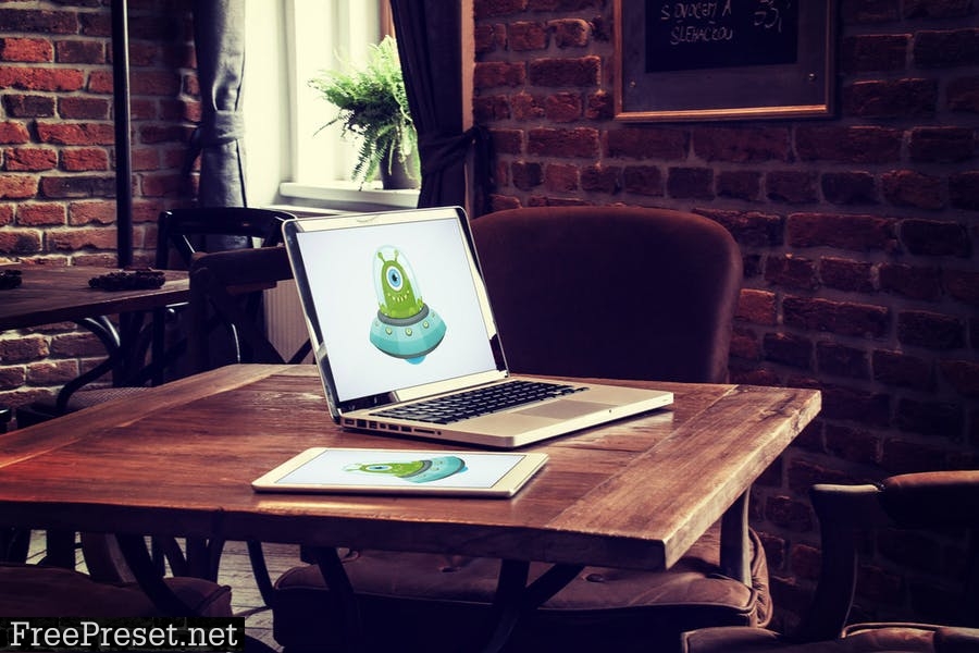 5 Laptop and tablet mock-ups in cafe Vol. 4 QDSHC62