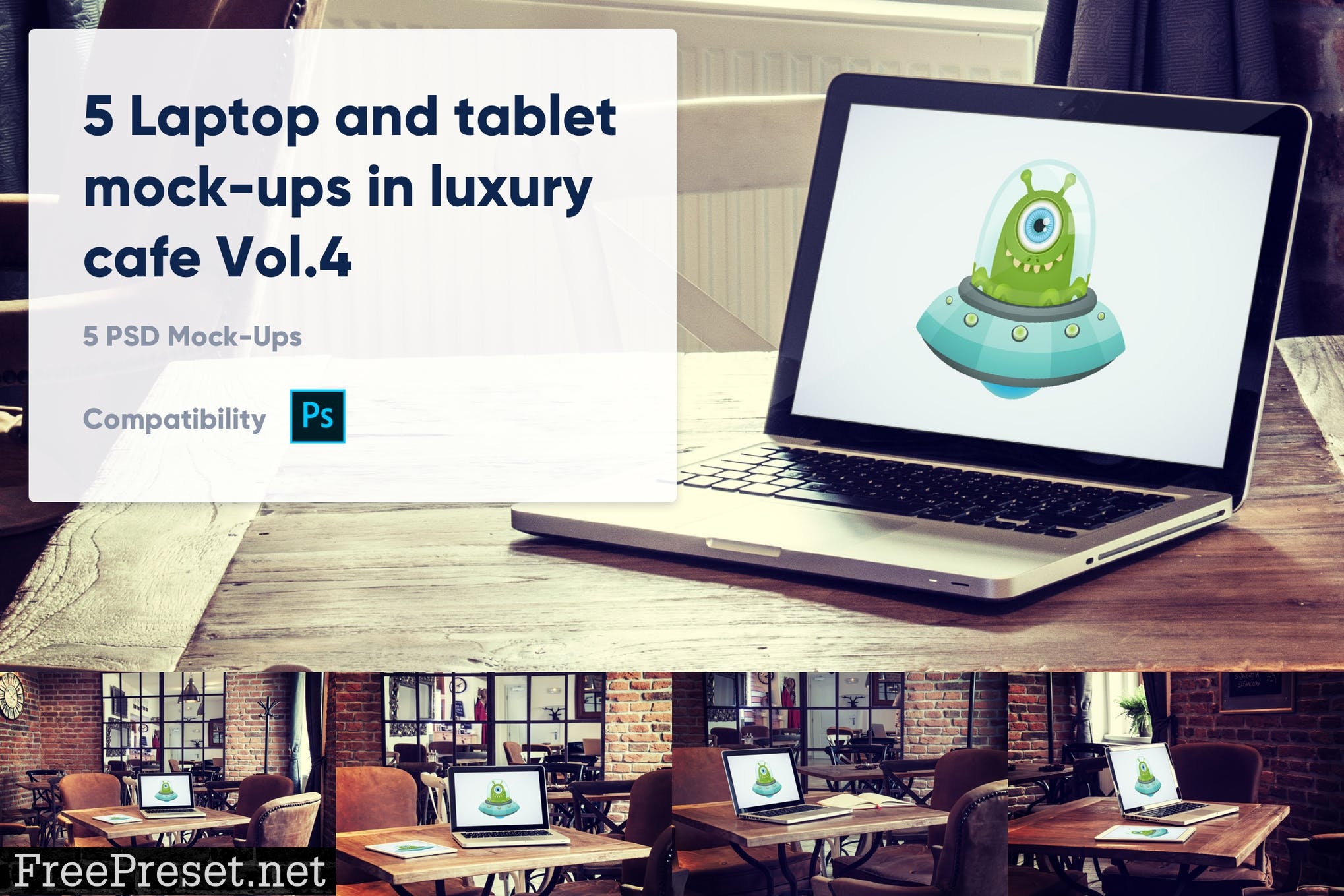 5 Laptop and tablet mock-ups in cafe Vol. 4 QDSHC62