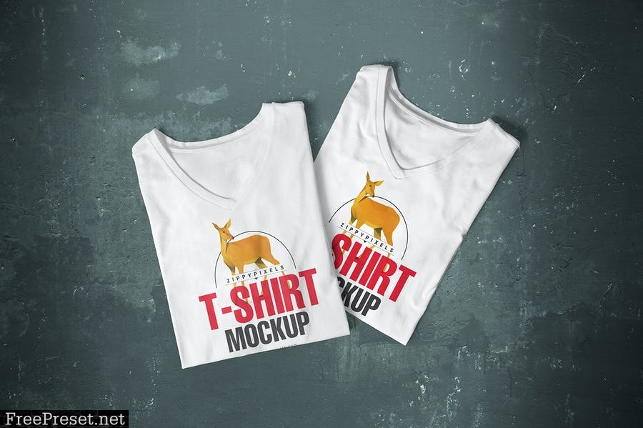 5 Trendy V-Neck T-Shirt Mockups TYP33M