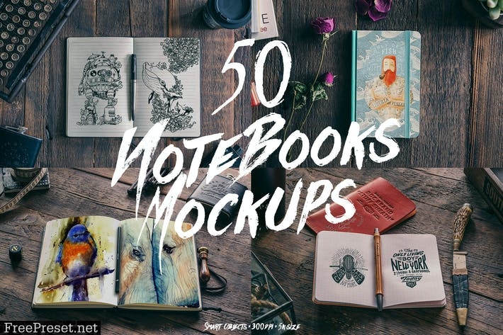 50 Notebooks Mockups  Q6NK6E