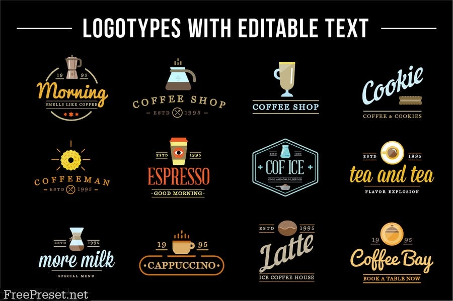 58 Coffee Icons & 36 Editable Logos UCWX3WN