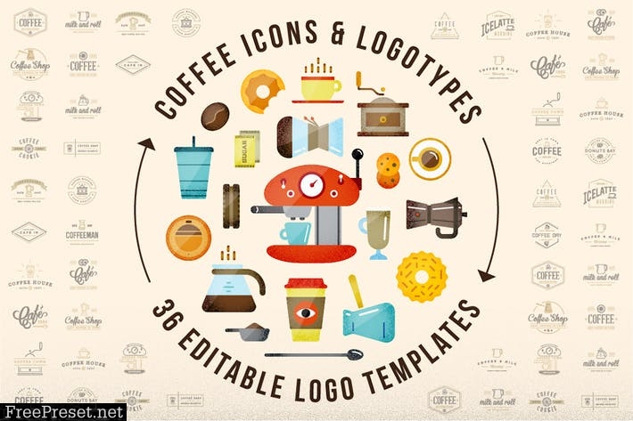 58 Coffee Icons & 36 Editable Logos UCWX3WN