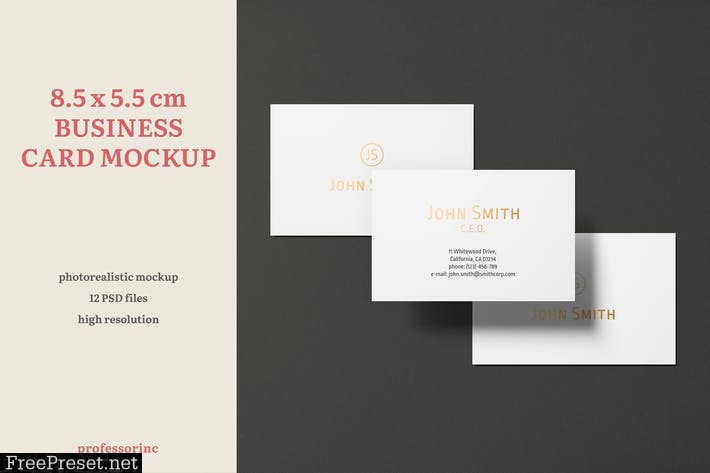 8.5x5.5cm Landscape Business Card Mockup