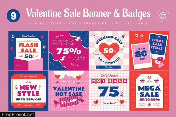 9 Valentine Sale Banners ACRR7NP
