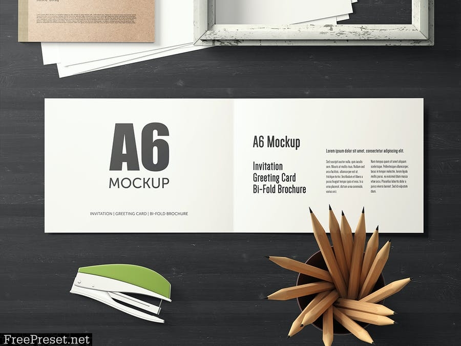 A6 Landscape Bi-Fold Brochure Greeting Card Mockup