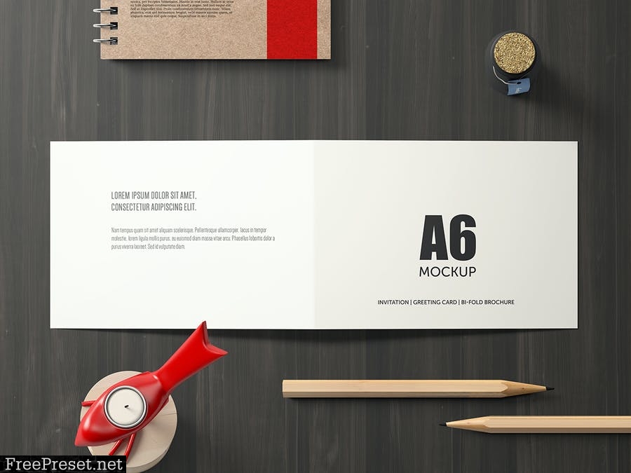 A6 Landscape Bi-Fold Brochure Greeting Card Mockup