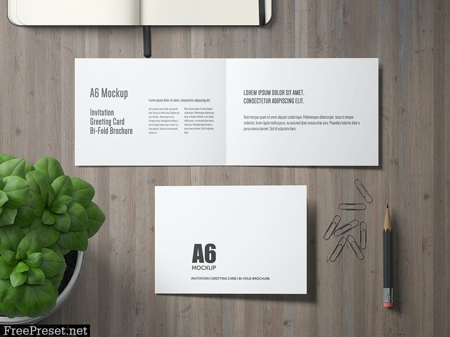 A6 Landscape Bi-Fold Brochure Greeting Card Mockup