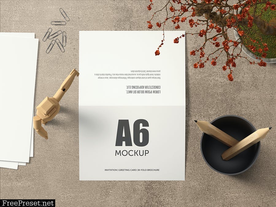 A6 Landscape Bi-Fold Greeting Card Mockup - Set 1