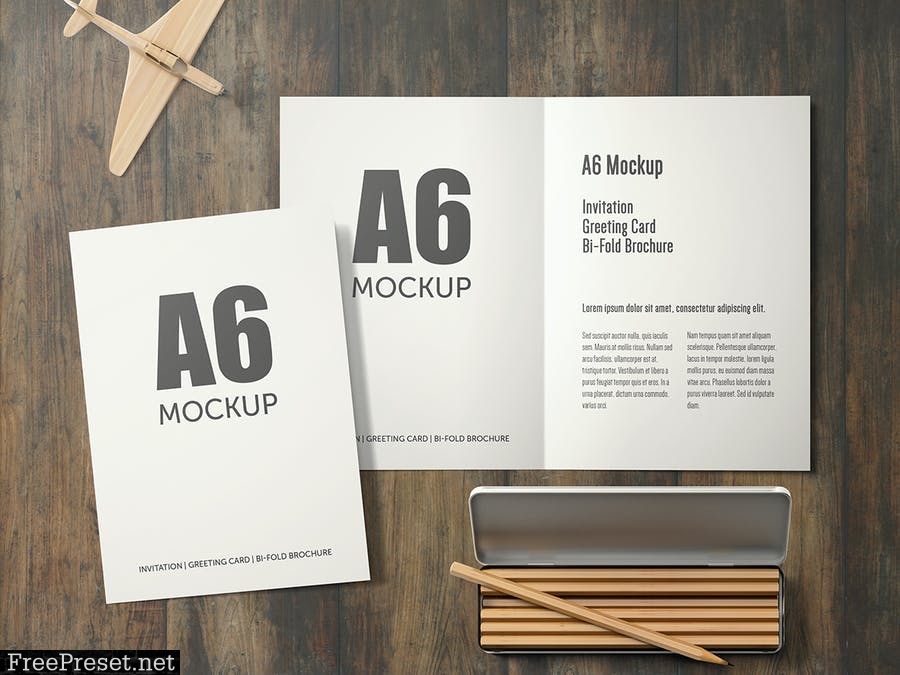 A6 Portrait Bi-Fold Greeting Card Mock-up