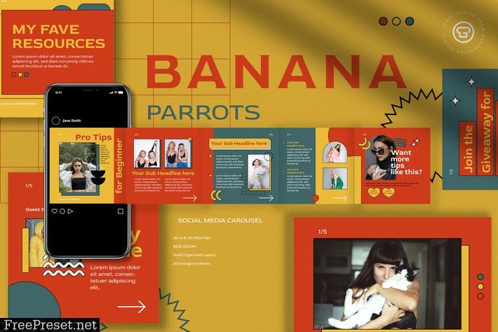 Banana Parrots Instagram Carousel QVLJ8XJ