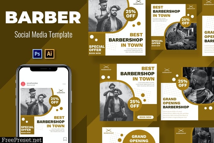 Barber Social Media Template 7KZCXF4