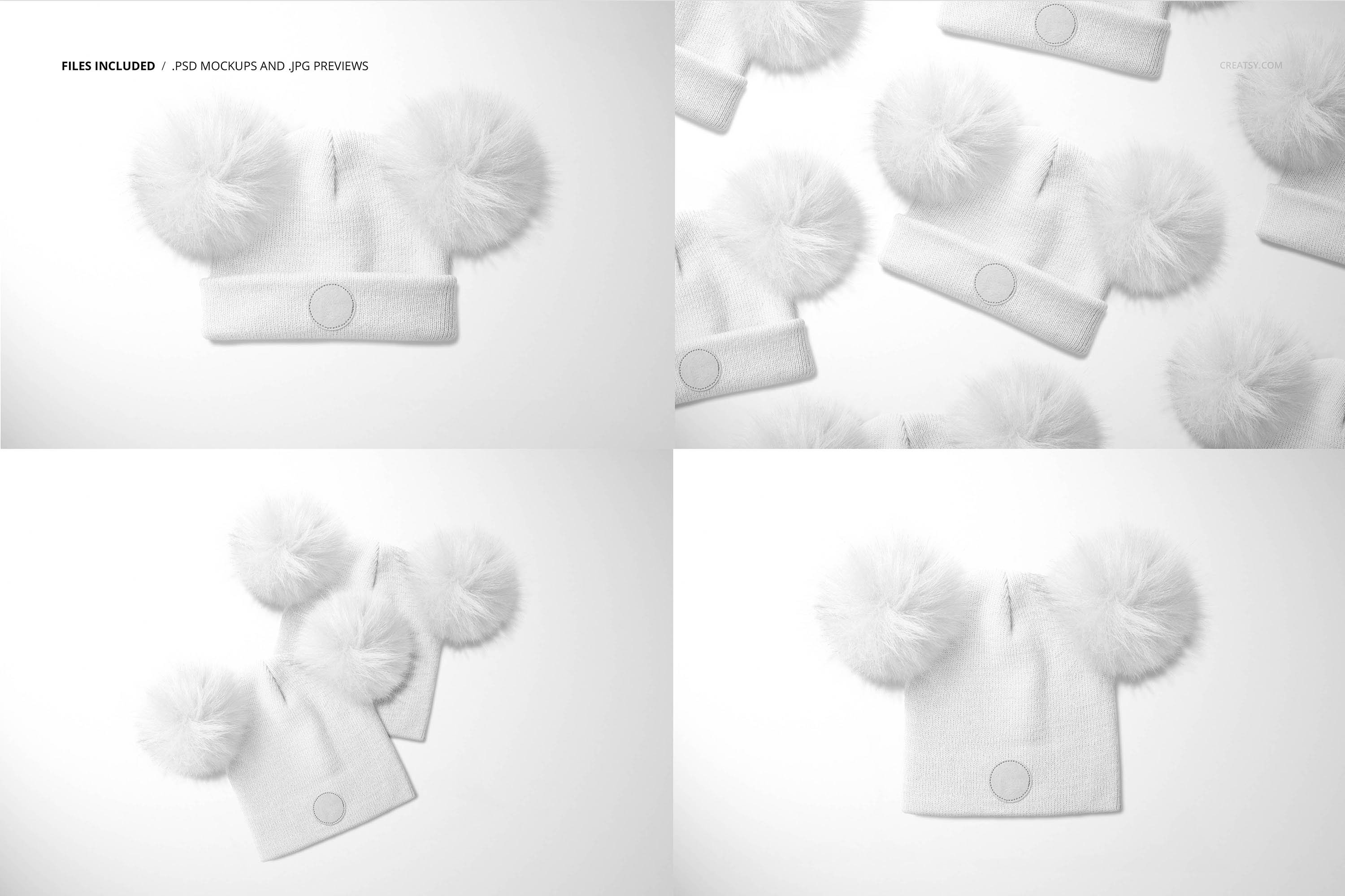 Beanie with Fur Pompons Mockup Set 5938906