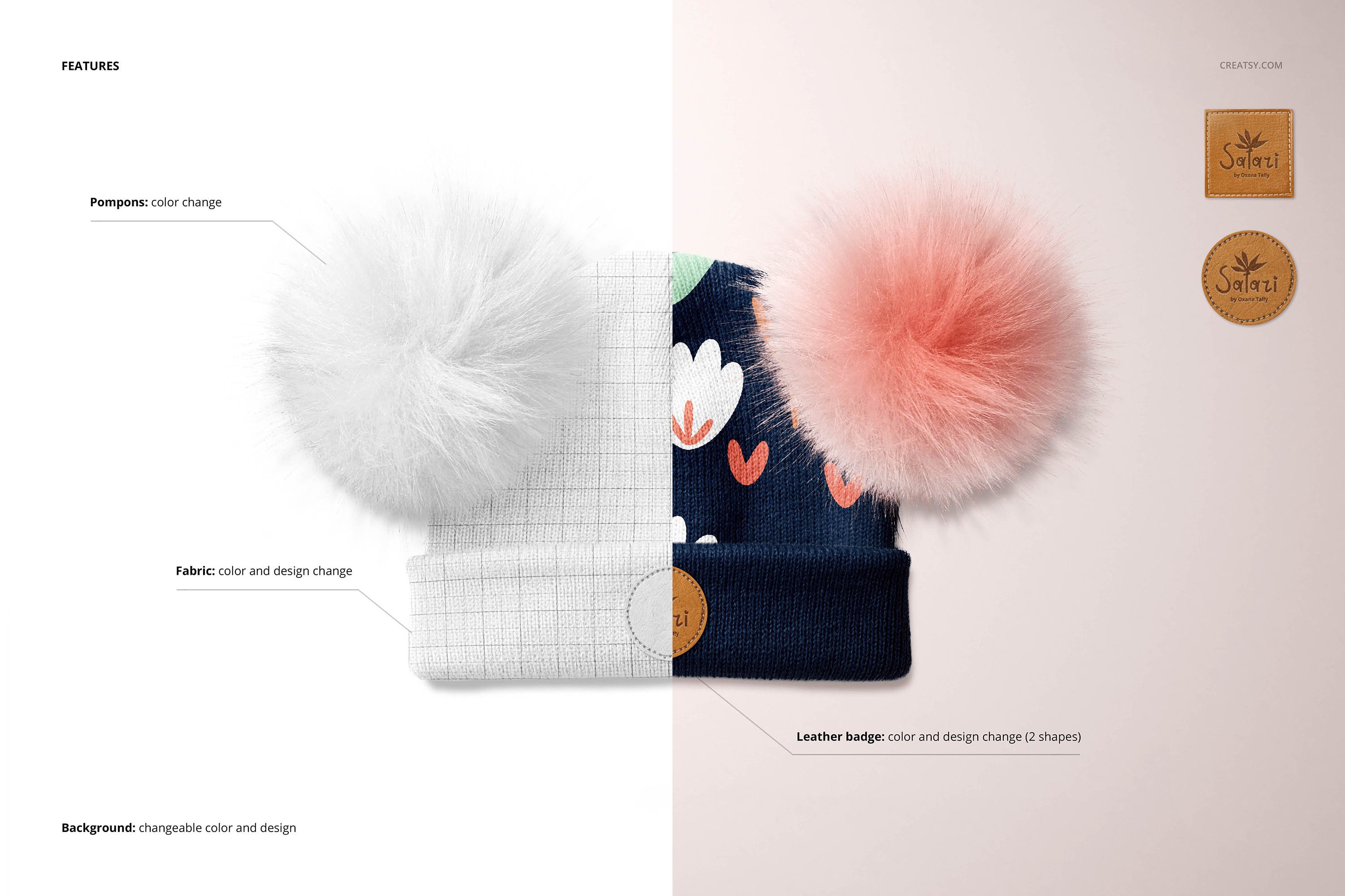 Beanie with Fur Pompons Mockup Set 5938906