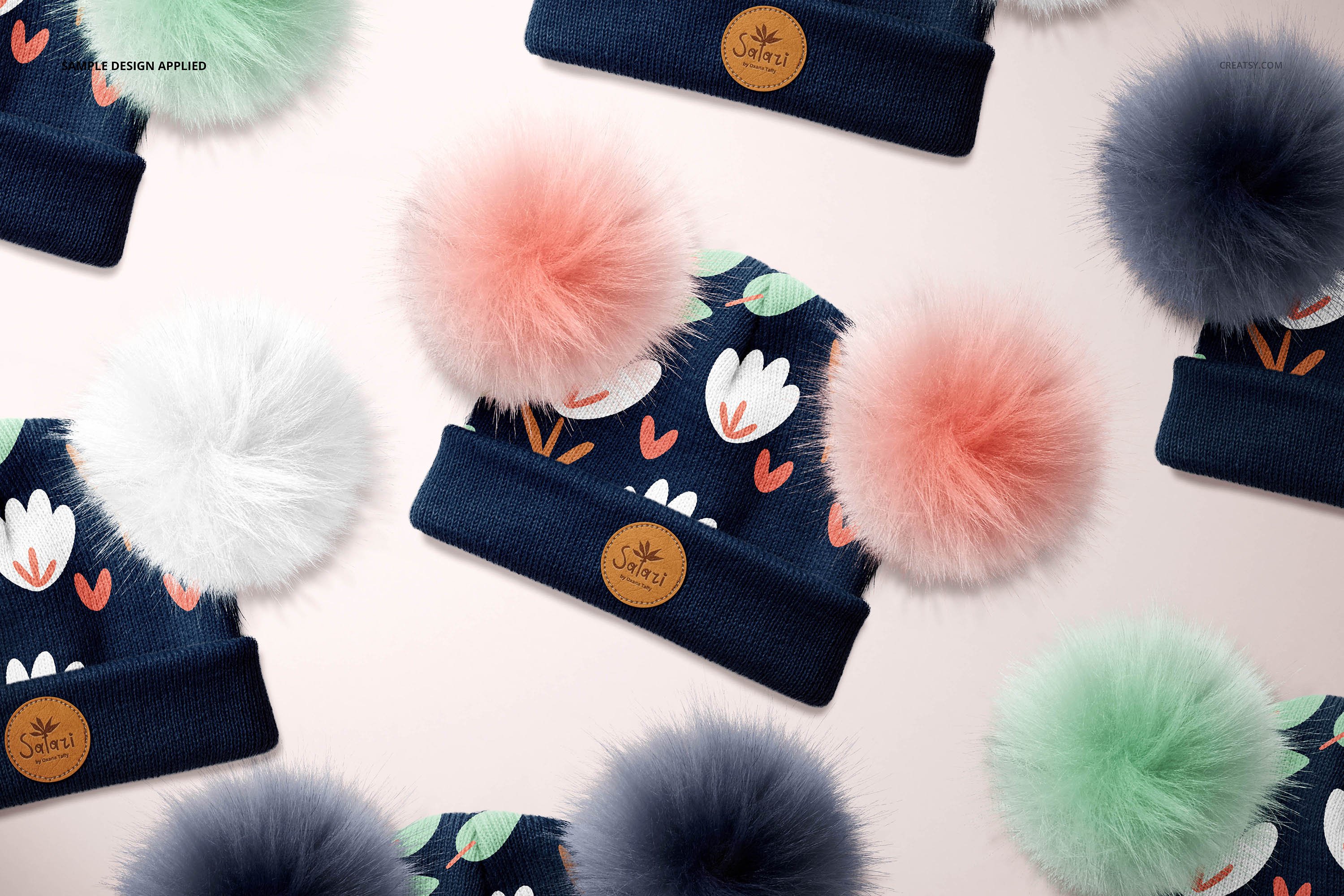 Beanie with Fur Pompons Mockup Set 5938906