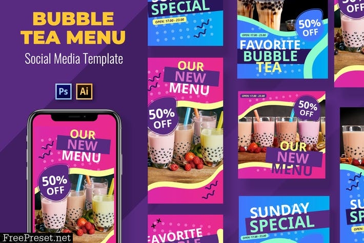 Bubble Tea Social Media Template GEH874M