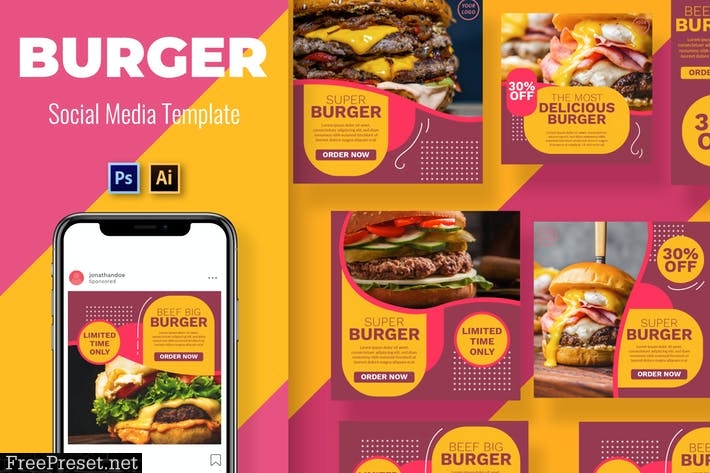 Burger Vol3 Social Media Template 8E67JCA