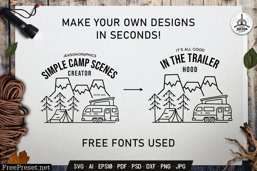 Camping Designs Bundle, Retro Adventure Labels YY3AWPX