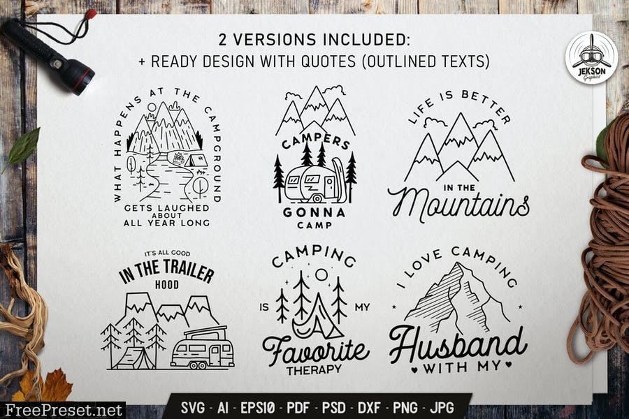 Camping Designs Bundle, Retro Adventure Labels YY3AWPX